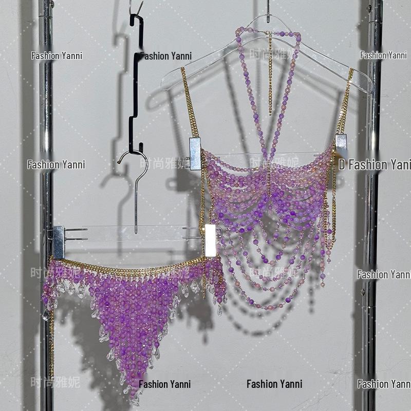 

Yanni Hot Girl Beaded Body Chain Necklace and Midi Skirt Set One Size