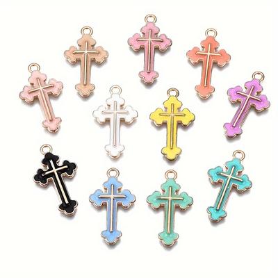 10/20/30pcs Colorful Drip Oil Cross Drop Oil Alloy Pendant Cross Shaped Alloy Pendant DIY Bracelet Necklace Earrings Keychain Foot Chain