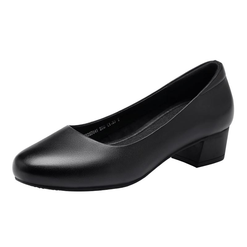 Women s Chunky Heel Leather Pumps 36