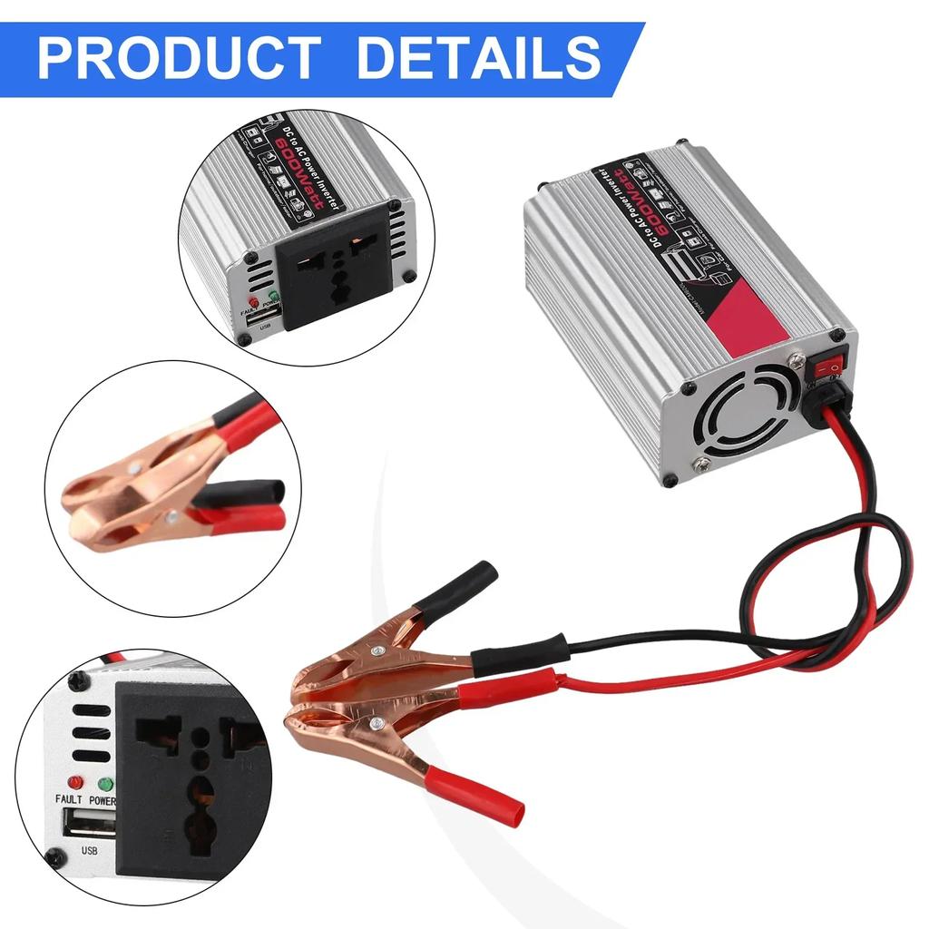 600W Power Inverter DC 12V To AC 220V Car Inverter With 2-Universal Sockets 1PC Practical Auto-Accessories-Tools