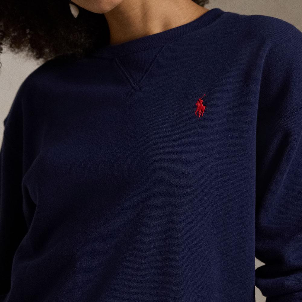 Polo Ralph Lauren Solid Logo Embroidered Crew Neck Long Sleeve Sweatshirt Women sweatshirt Navy-Blue WMPOKNINFB20675-410