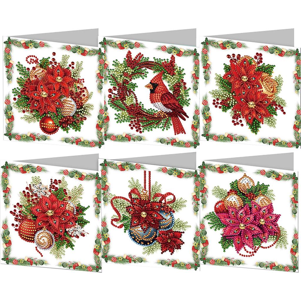 6PCS DIY Diamond Painting Greeting Card Set Rhinestone Diamond Art Mosaic Postcards Thank You Cards and Holiday Blessings
