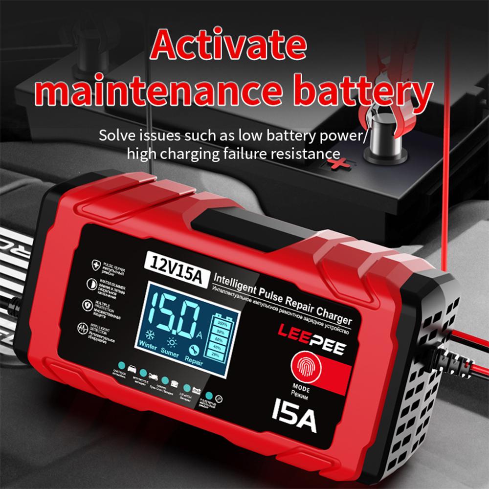 12V 15A 12A Multifunctional Intelligent Pulse Repair Maintenance Car Motorcycle Battery Charging Lead-Acid Smart Battery Charger