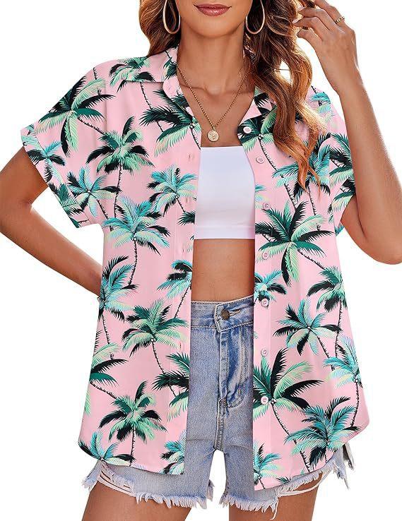 Women's Hawaiian Shirt Casual Short Sleeve Tropical Flower 3D Printed Printed Summer Shirt