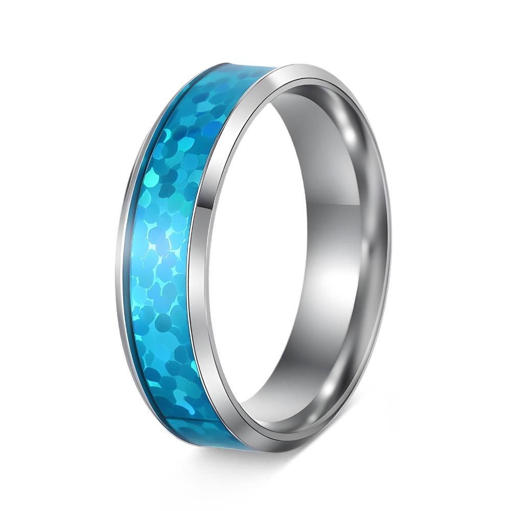 2PCS Stainless Steel Stainless Steel Wedding Ring Blue Opal Inlay Men Wedding Band Wedding Ceremony