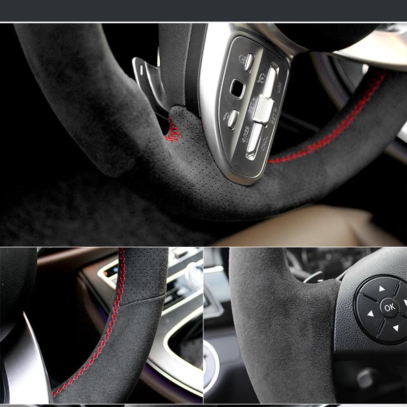 Customized Real Alcantara Steering Wheel Cover for Mercedes Benz W176 W246 W205 C117 R231 R172 AMG C43 Braid on Steering Wheel