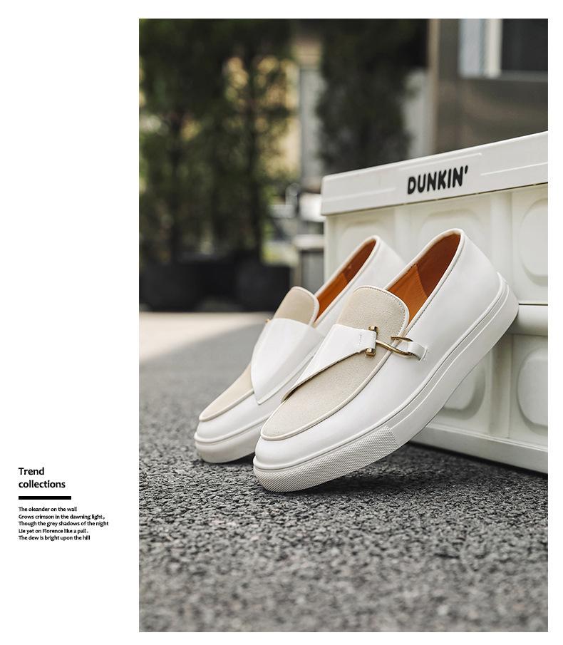 Men's Retro White Slip-On Loafers: Spring & Autumn Thick-Soled Casual Student Shoes