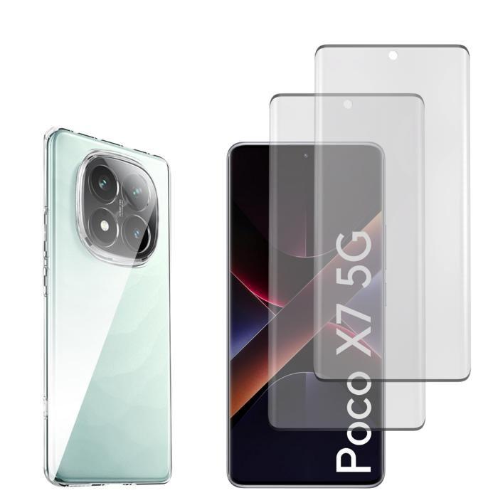Coque et protection écran - Phonillico® - Xiaomi Poco X7 5G - Souple - Transparent - 2 Verres Trempé