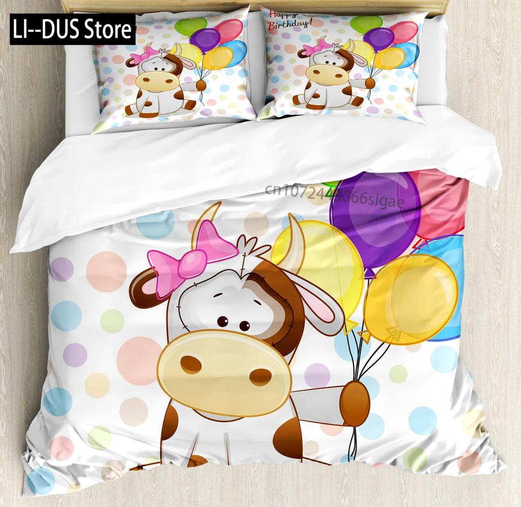 Comforter Cute Milk Cow Print Twin King Queen Microfiber Cartoon Cattle Bedding Set Farmhouse Animal Theme Comforter