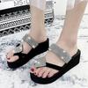 Fashion 2025 Luxury Design Bling Flip Flops for Woman Thick Bottom Clip-Toe Wedges Slippers Women Summer Outdoor Slip-On Slides Mujer
