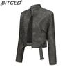 BITCED Women's Biker-Style Leather Jacket with Belt, Long Sleeves and Zip Fastening Spring/Autumn Leather Jacket