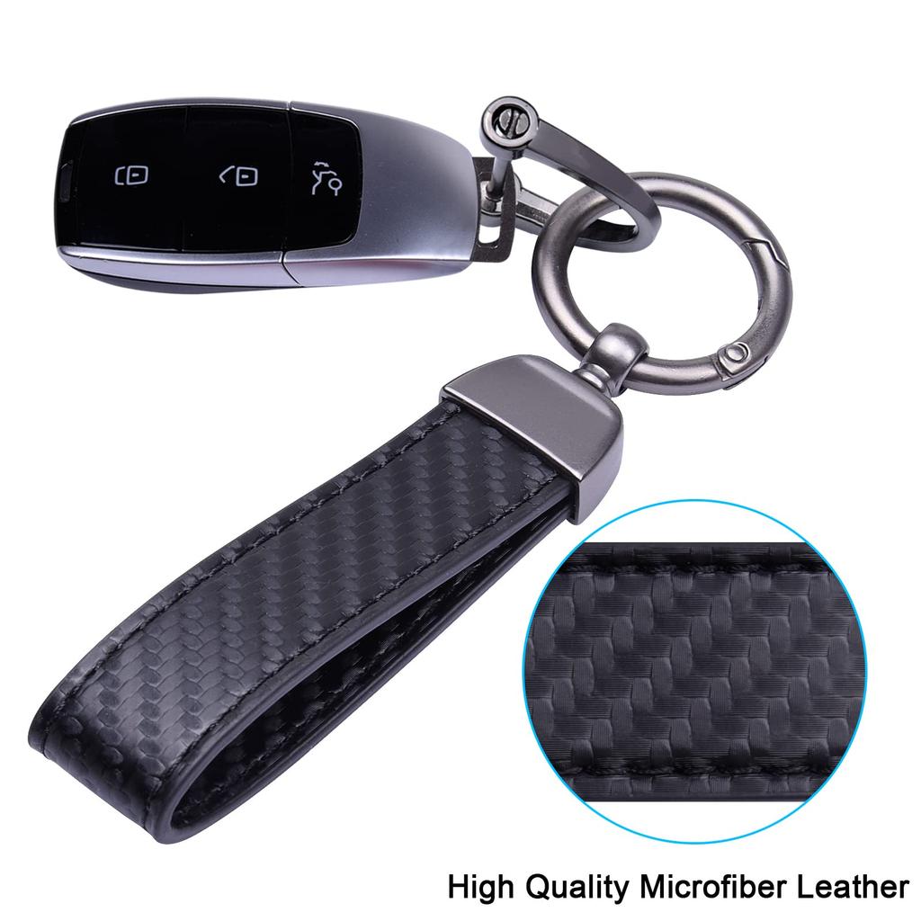 Car Carbon Smart Key Black [Wisdompro] Keychain, Leather, Anti-Loss, Compatible, Stylish, Men's & Women's, (Flat Connector)