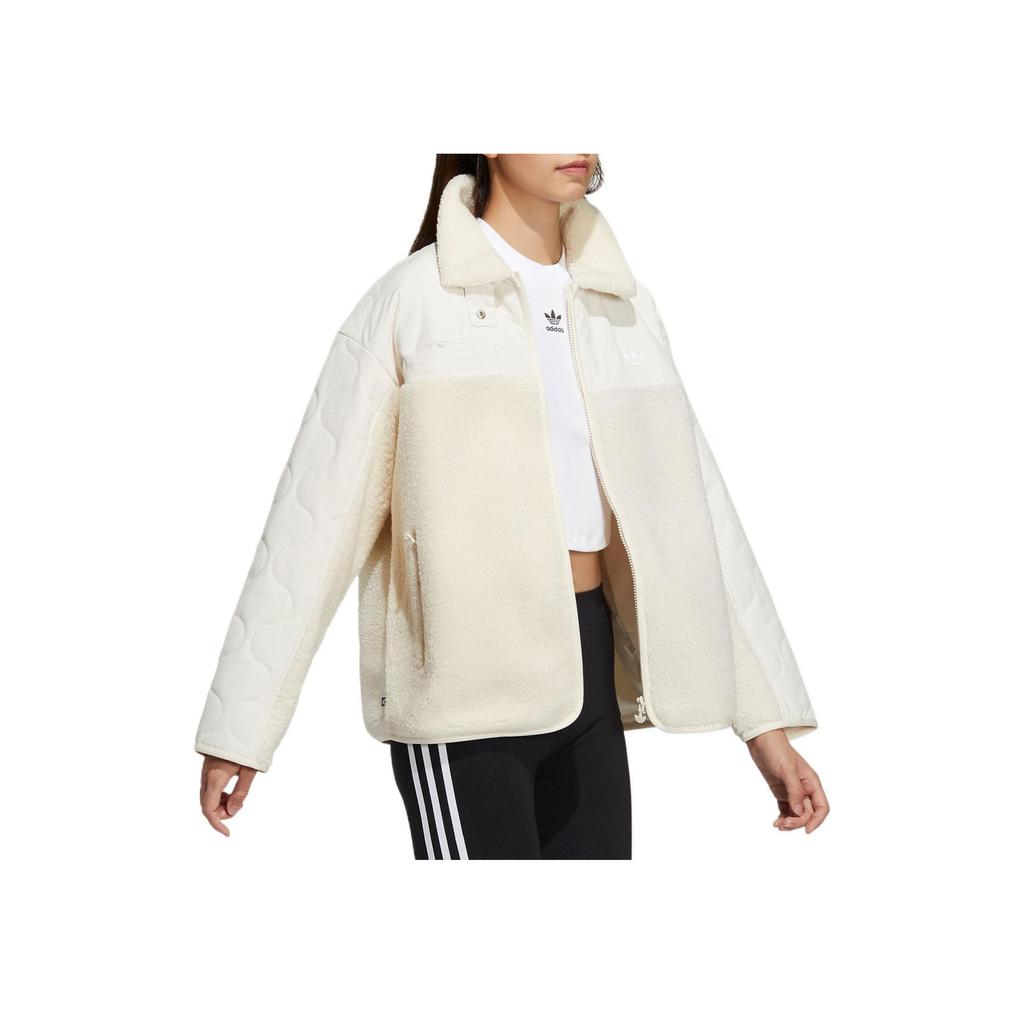 Adidas Originals Three Stripes Color Block Long Sleeve Polo Jacket Women Jacket Off-White HK2071