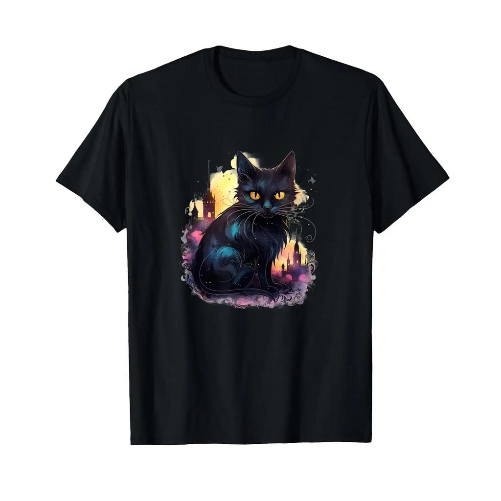 Cat Owner Mystical Black T Shirt Vintage Homme Graphic Stretched Designer Clothes Breathable Top For Everyday Wear