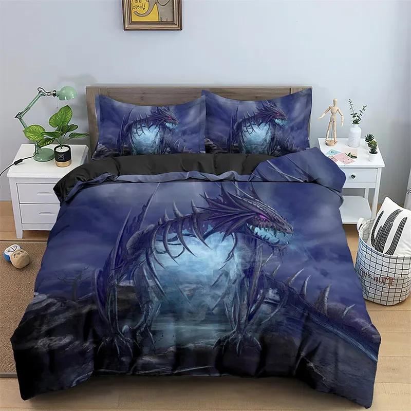 

Пододеяльник с изображением летящего дракона из микрофибры, комплект постельного белья с изображением древнего дикого животного, готический стиль, покрывало с изображением монстра для детей, мальчиков и подростков 70x133cm 2pcs
