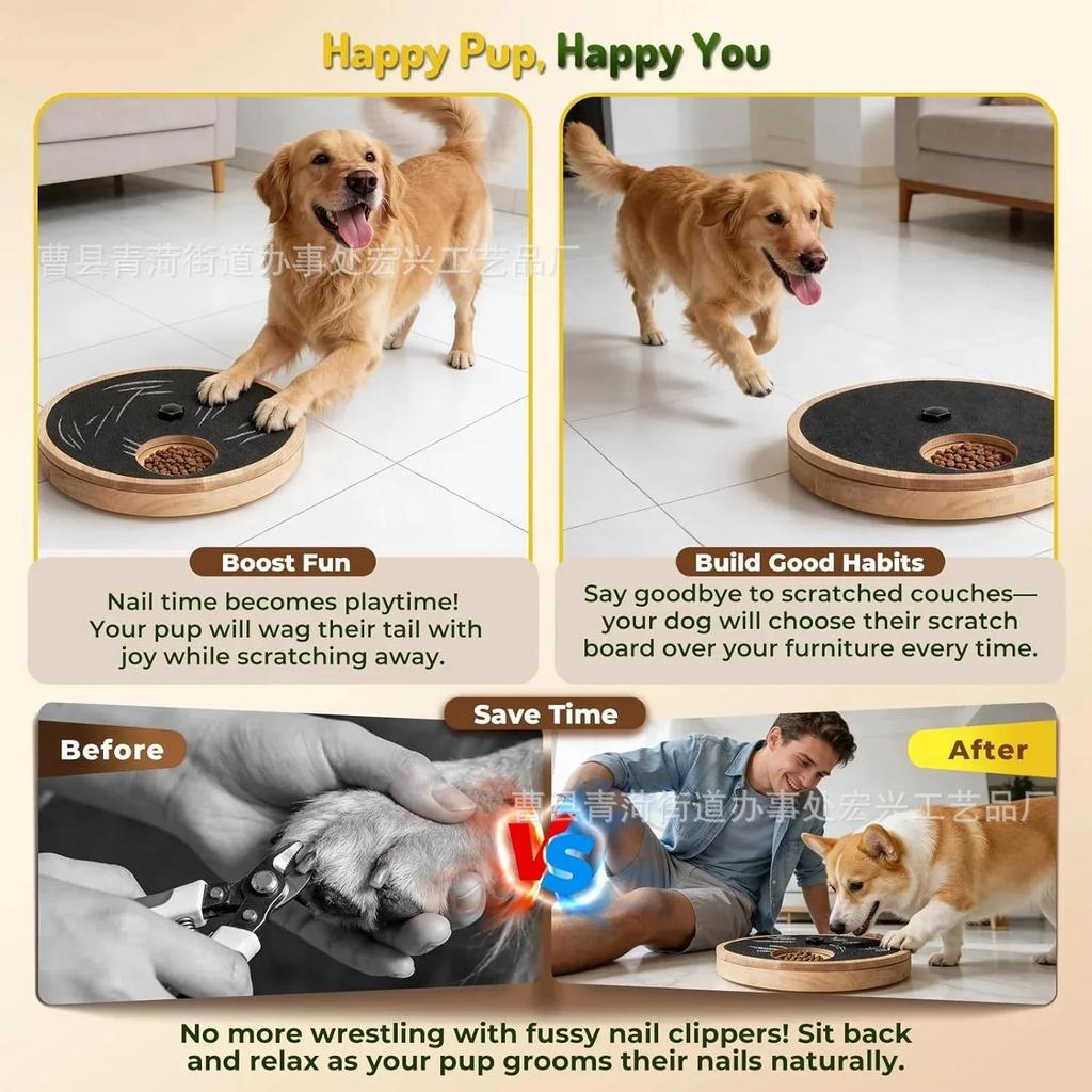 Wooden Dog Scratch Board Rotating Treat Puzzle Toy Slow Feeder Food Dispenser Nail File Paw Grinder Training Game Pet Supplies