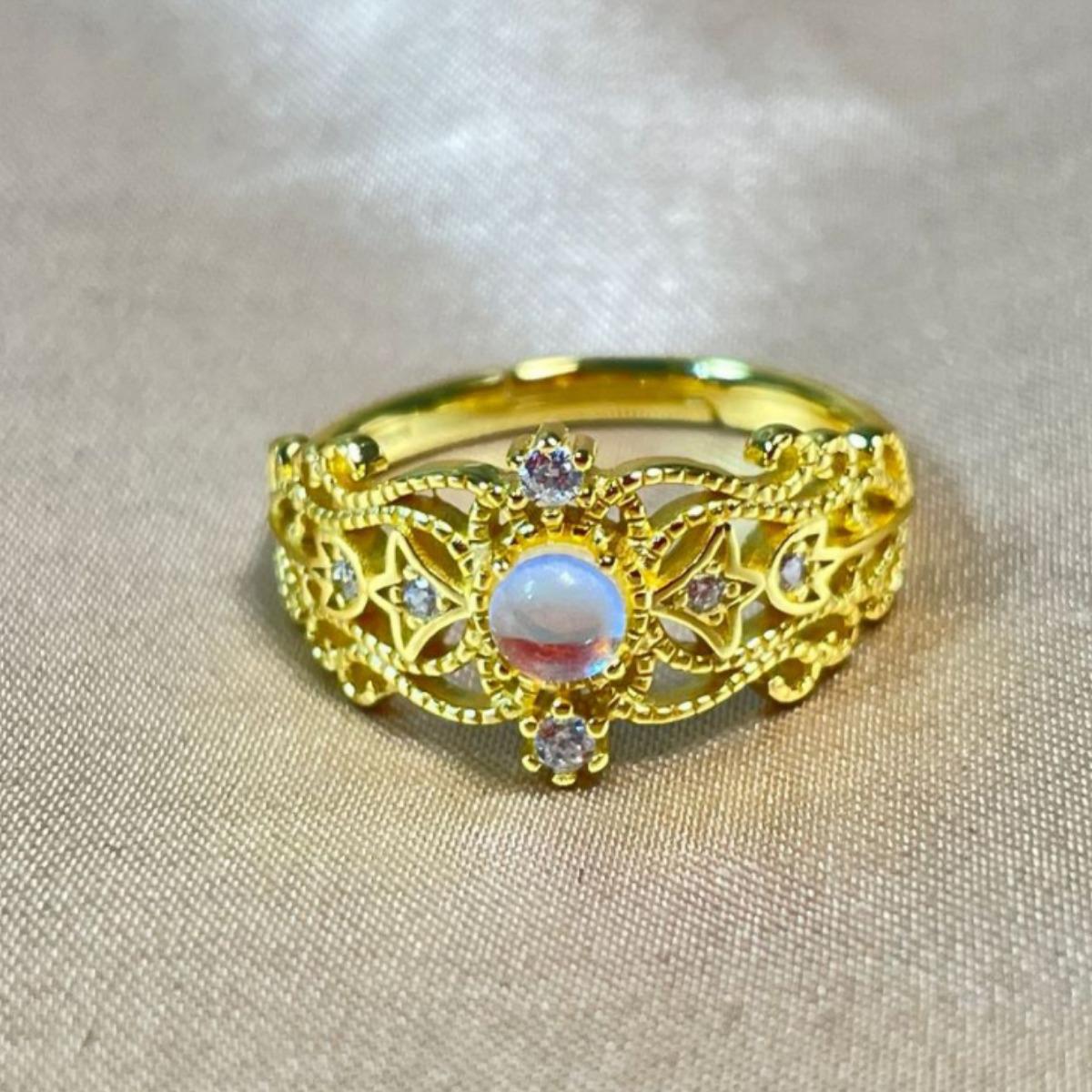 

Exquisite S925 Sterling Silver Moonstone Adjustable Lace Ring Adjustable