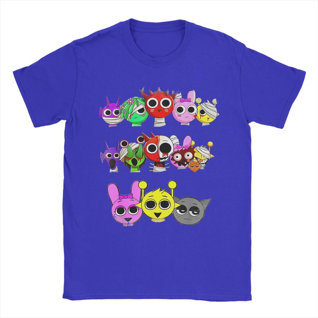 T-shirts Sprunki Hommes Femmes Hauts en Coton Pur Manches Courtes Incroyables Col Rond T-shirts Imprimés