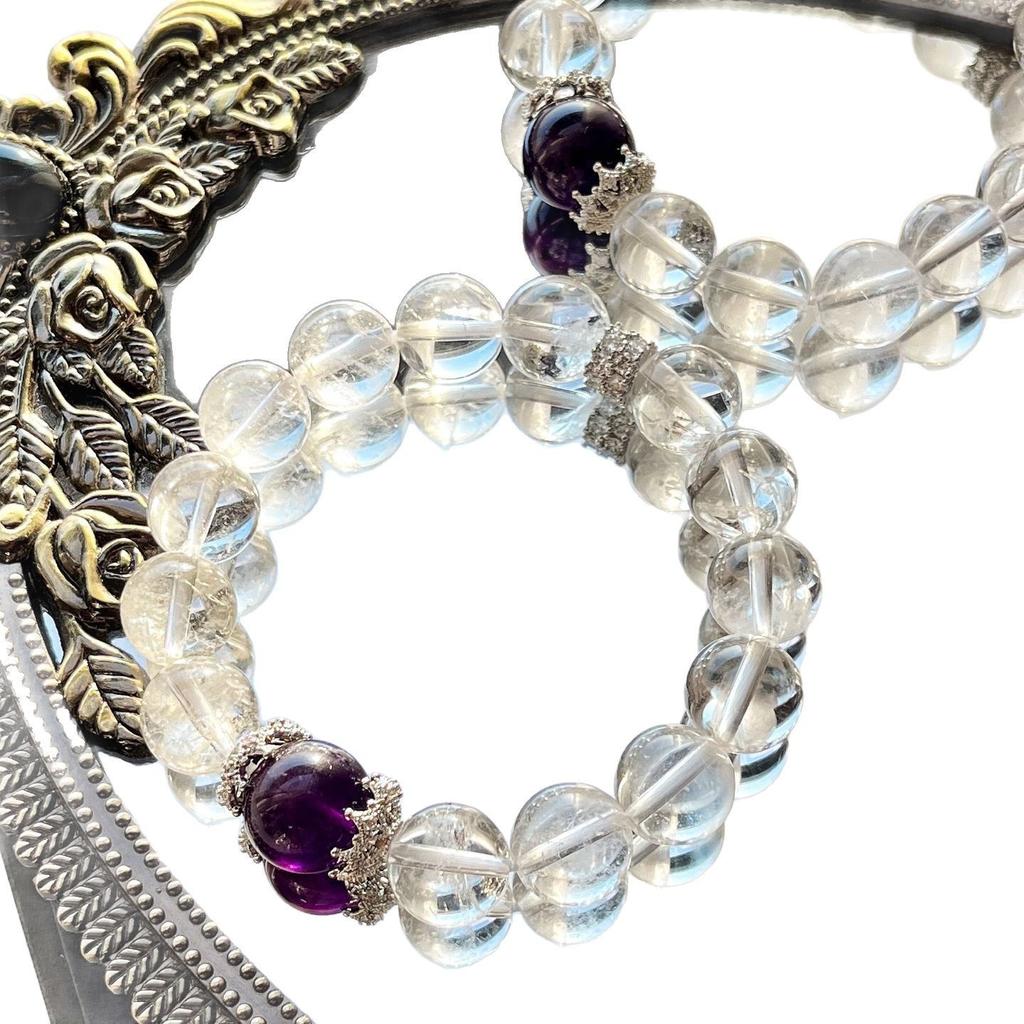 12Mm Large Particle Natural White Crystal Amethyst Design Bracelet Bracelet.