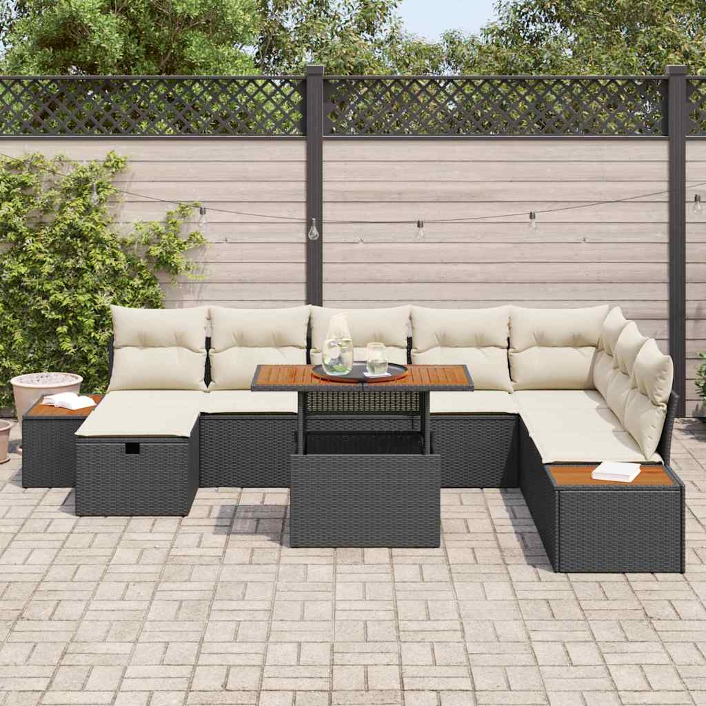 Garden Sofa Set with Cushions 9 pcs Black Poly Rattan