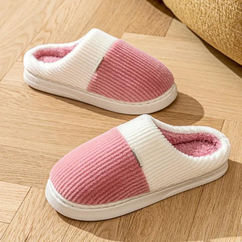 Fashion 2025 New Warm Men Slippers Women Winter Cotton Shoes Non-Slip Thick Sole Soft Flats Bedroom Concise Home Couples Furry Slipper