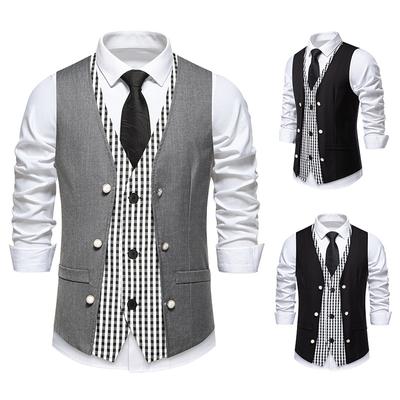 Men's Autumn and Winter Men's Suit Vest Wedding V-neck Multi-breasted Fake Two-piece Vest Men