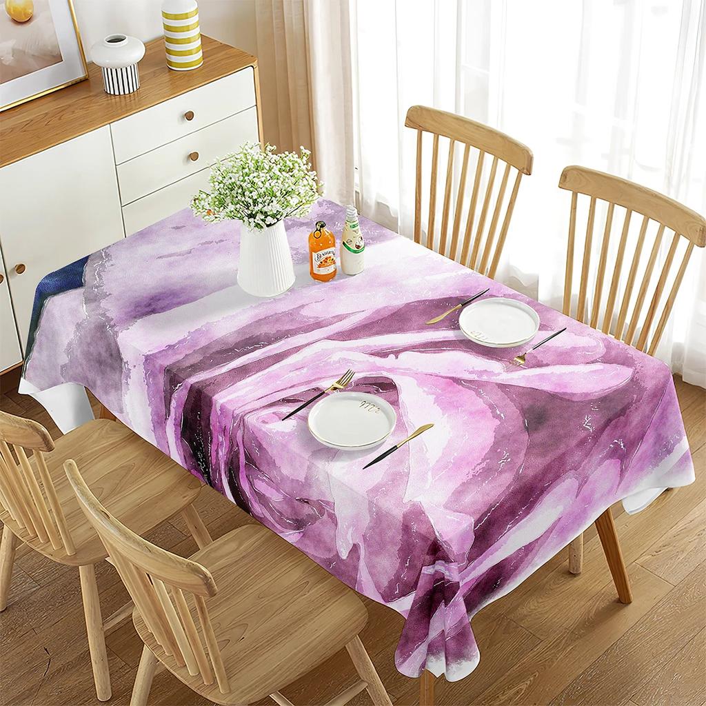 3D Flowers Rose Tree Tablecloth Watercolor Art Drawing Rectangle Table Cover for Living Room Dining Room Coffee Table Decor