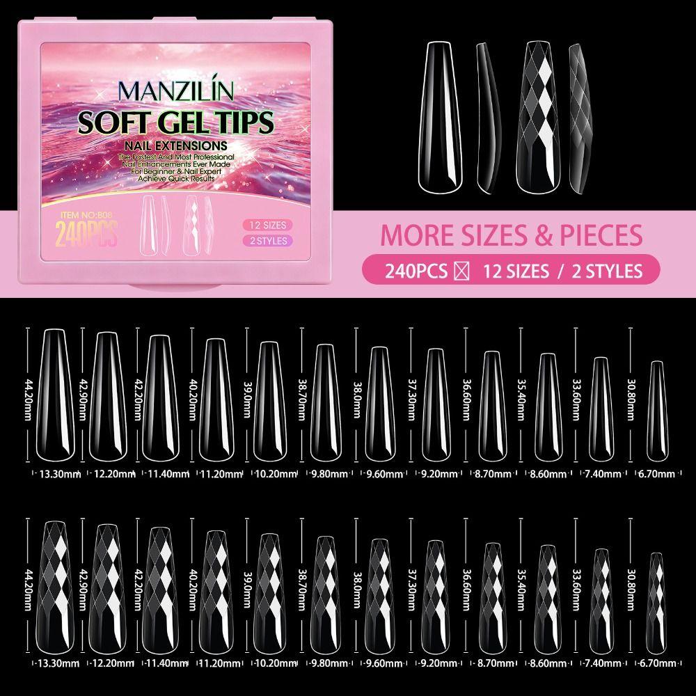 240pcs 12 Sizes Press on Nails Shell/Almond Shape Gel Nail Tips Woman DIY Nail Art