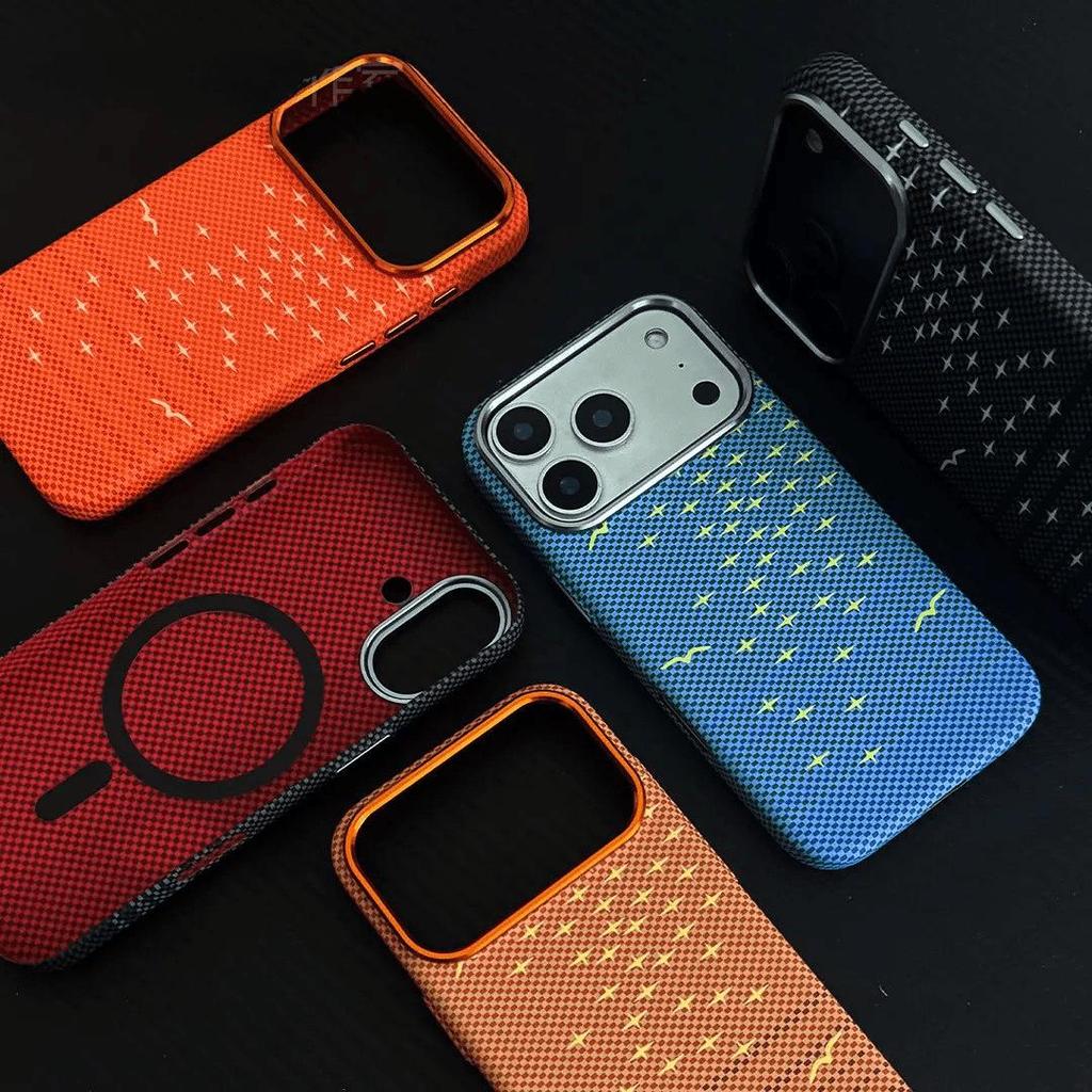 iPhone 17 Pro Max Kevlar-Style Magnetic Phone Case with Metal Frame and Carbon Fiber Pattern