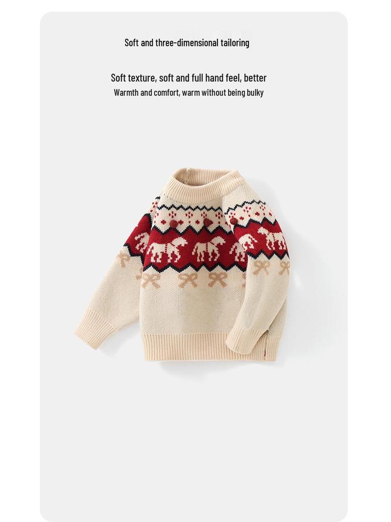 DUUDUU 2025 Roter Strickpullover im koreanischen Stil für Kinder - Warmes Herbst-/Winteroberteil