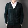 Fengxun Men's 100% Wool V-Neck Cardigan Sweater