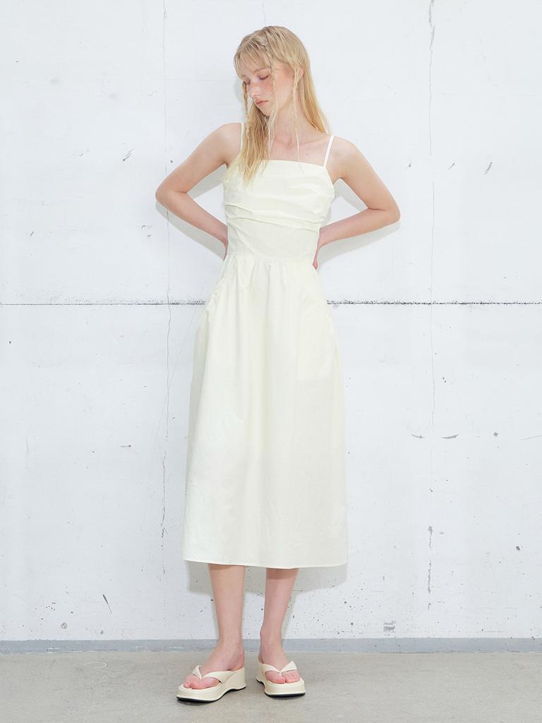 Etmont Slip Shirring Pocket Dress, Lemon