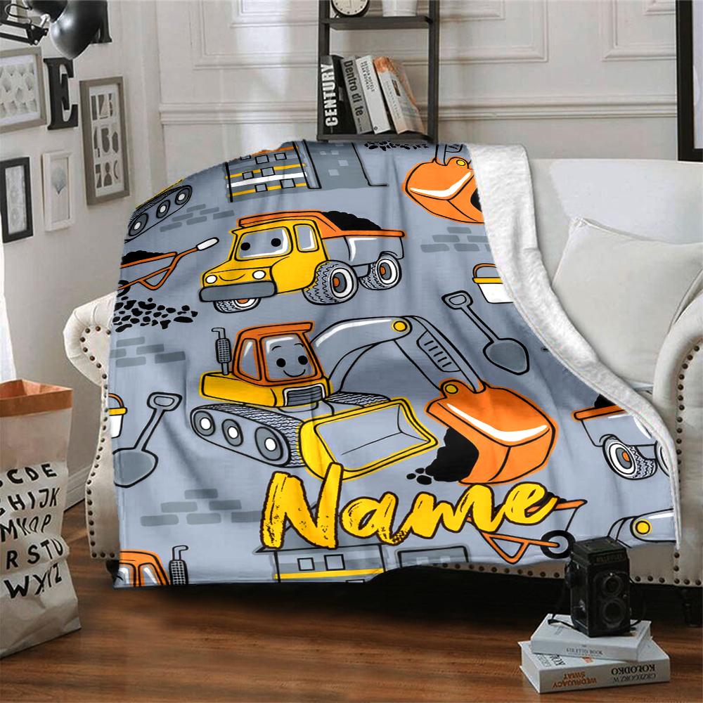 Custom Name excavator Theme Printed Blanket - Perfect for Couch, Bed, Travel & Outdoor Use | Machine Washable, Cozy & Durable.