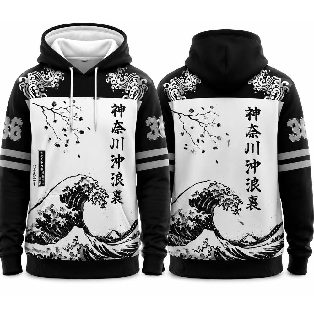 Felpa con cappuccio 3D stampata in stile giapponese retrò, pullover autunnale e invernale, maglia sportiva, stile street, hip-hop, felpa Y2K