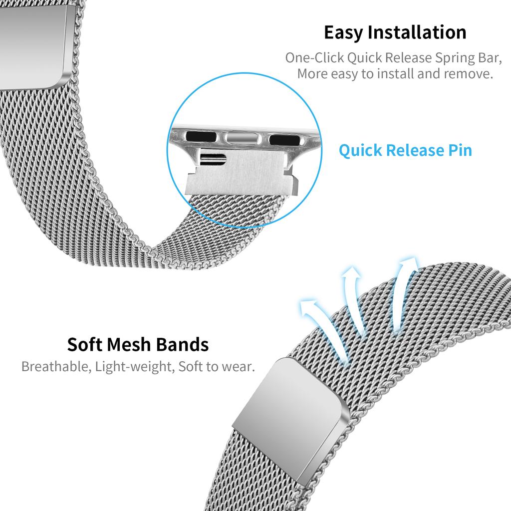 Watch Band for Apple Watch Series 11 10 42mm / 9 8 7 41mm / SE3 SE2 SE 6 5 4 40mm / 3 2 1 38mm Stainless Steel Milanese Magnetic Strap