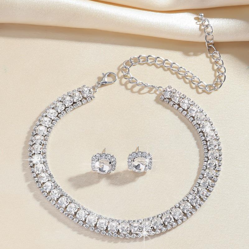 Elegant Rhinestone Necklace & Earrings Set for Weddings and Banquets – Women's Fashion Jewelry