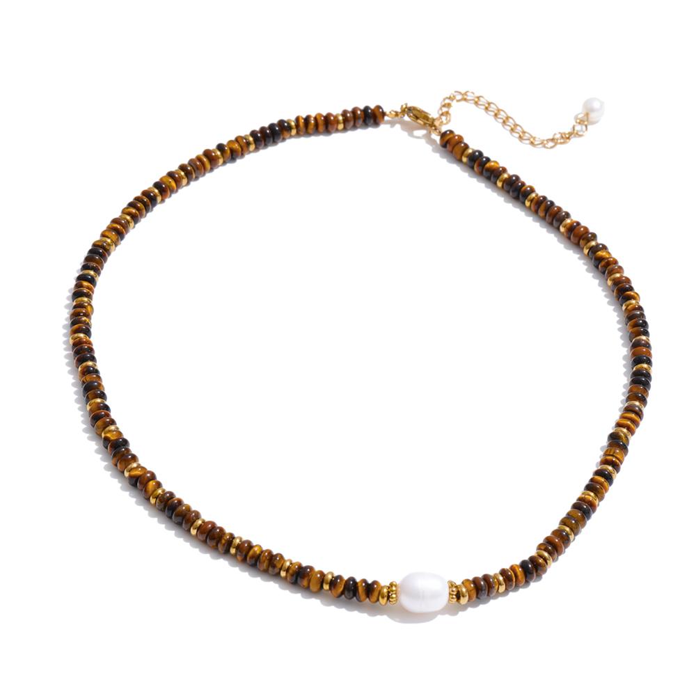 Colorful Natural Stone Beads Handmade Chain Y2K Fashion Necklace for Women Stainless Steel Waterproof Collar Jewelry Gift