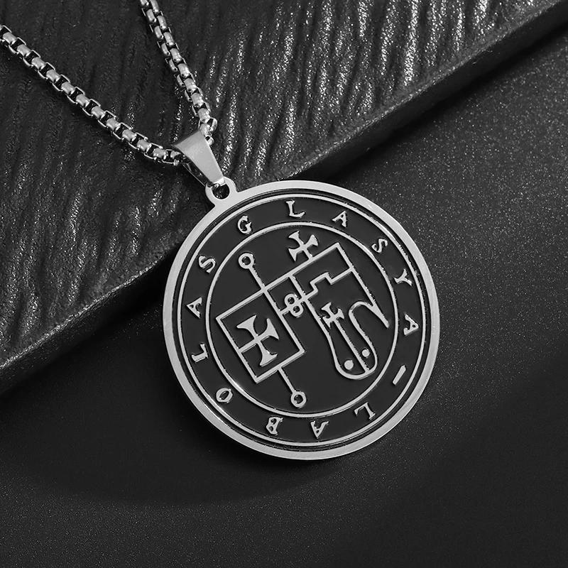 Vintage Rune Stainless Steel Pendant Adjustable Braided Leather Cord Necklace for Men Women Charm Amulet Jewelry Gift