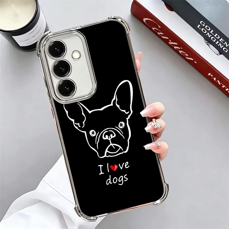

French Bulldog Black Desgin Plating Phone Case For Samsung A17 A07 A37 A57 A16 A56 A15 A55 A14 A54 A13 A53 A26 A36 A25 A35 A24 A Samsung A25