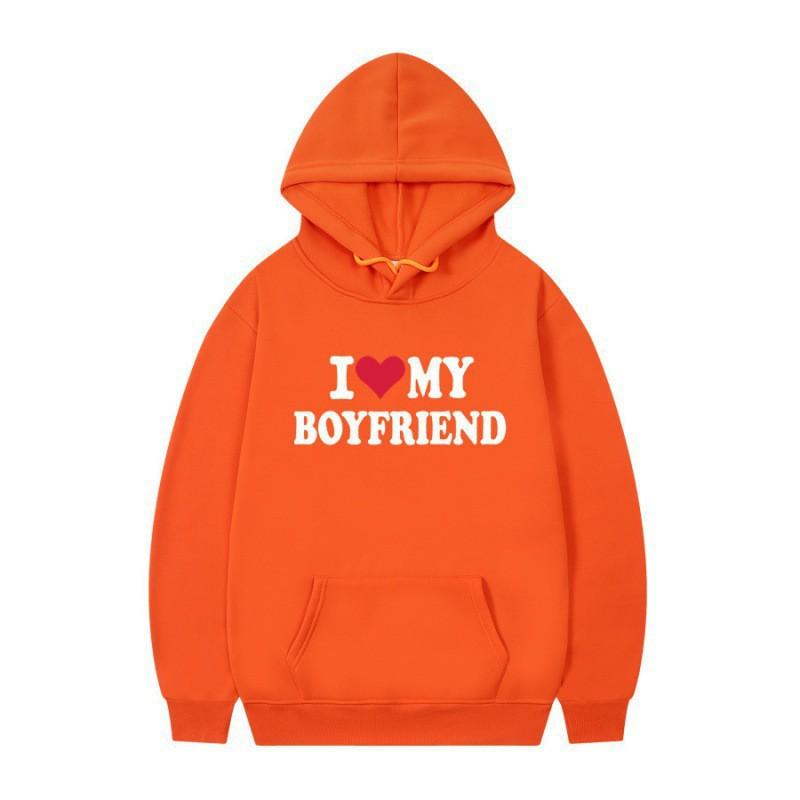 Herren Gothic Streetwear Kapuzenpullover Mit I LOVE MY BOYFRIEND Aufdruck Langarm Lockerer Schnitt