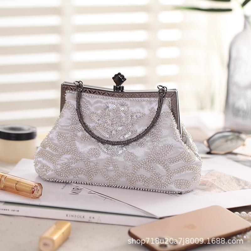 

Retro Lace Flower White Evening Bags Wedding Party Bridal Small Clutches for Womens Chain Sholder Bag Crossbody Prom Handbags