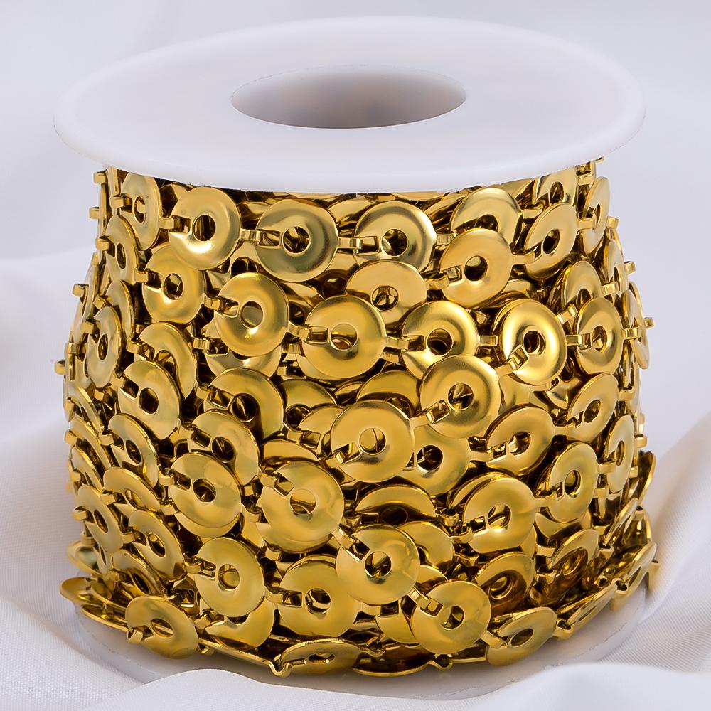 1Meter Stainless Steel Golden Flat Round Beads Link Chains for Handmade DIY Necklace Bracelet Waist Chain Jewelry Making Chain