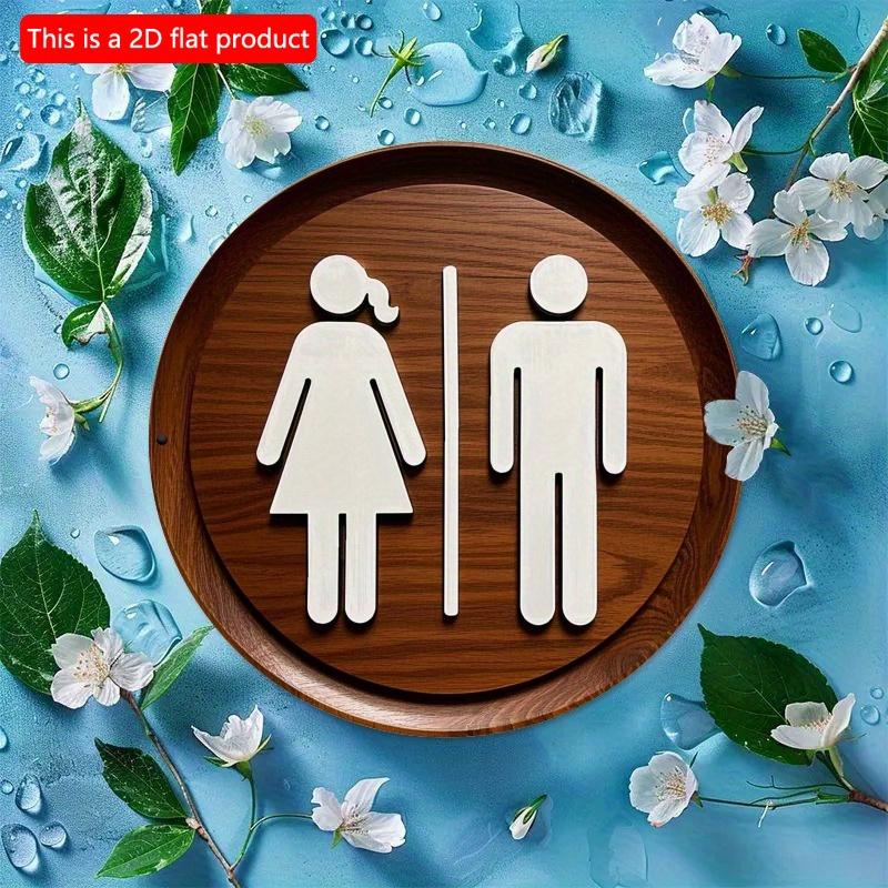 

2d Flat 20*20cm, unisex Bathroom Logo Classic Style Round Wooden, Ideal for Cottage Decoration, Kitchen, Garden, Balcony,bathroom, Easy To Hang. 20*20cm