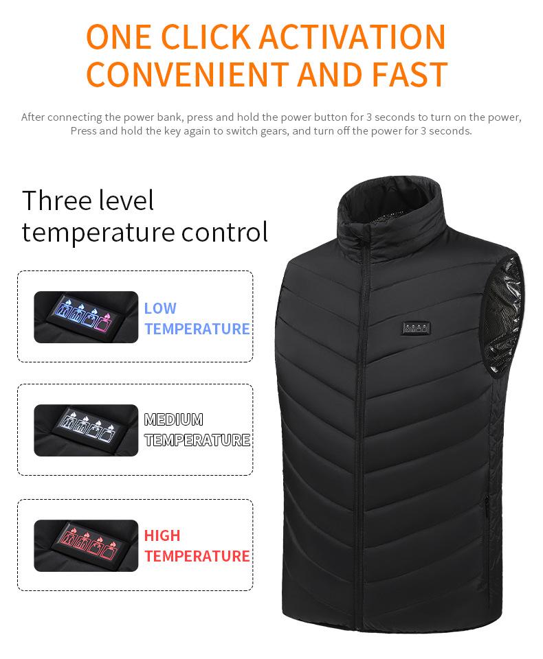 Unisex Cross-Border Heated Vest with Intelligent Temperature Control - Stand-up Collar for Winter Warmth