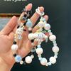 Sanrio Kuromi Beads Phone Chain Cinnamoroll Melody Keychain Sweet Girl Wrist Strap Bracelet Earphone Case Charm Bag Decor