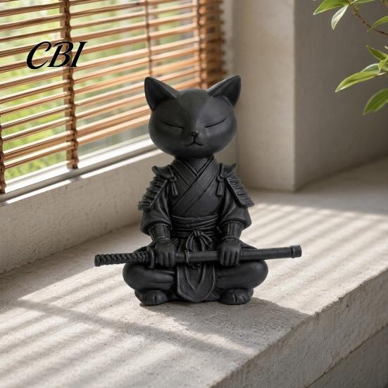 Small Stable Cat Model 3D Printed Knight Figurine, Meditating Desk Decor with Zen Warrior Pose, Artistic Collectible Minimalist Frosted Animal