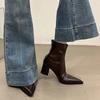 Fashion Street Style Pointed Toe Elastic Slim Women Ankle Boots Design Thick Heel Short Booties Autumn Winter Ladies Shoes