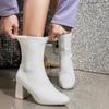 Women's Short Boots 2026 New Fashion Pure Color Knit Booties High Heel Round Toe Rubber Outsole Autumn Fashion Ankle Boots