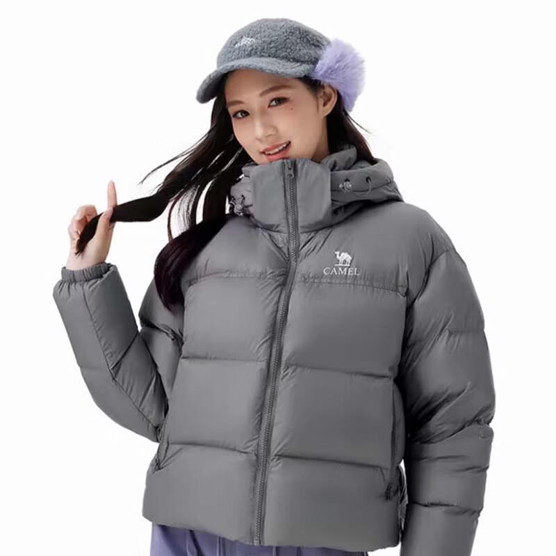 

CAMEL Women s Black Diamond Series Hooded Short Puffer Down Jacket 2XL