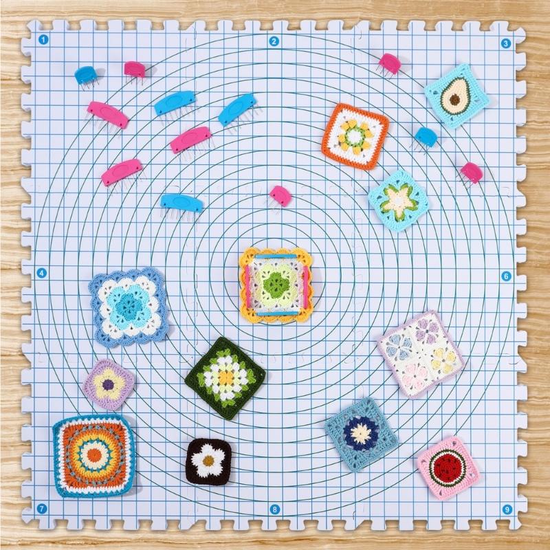 Strickrahmen für Häkelprojekte, Häkel-Fixierplatten mit Markierungen und Aufbewahrungskoffer für Handarbeiten und Strickunterstützung
